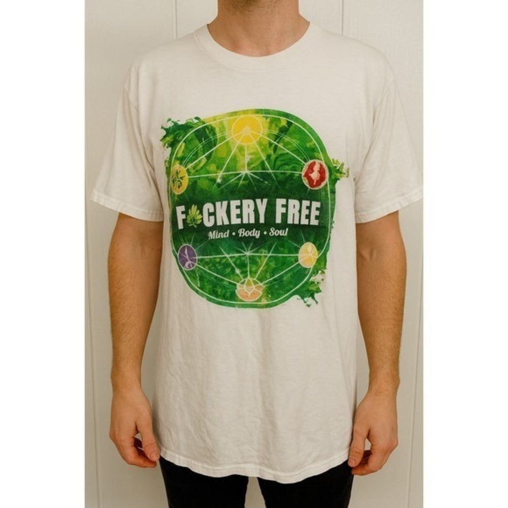 Spiritual Zen Graphic T-Shirt F*ckery Free Mind Body Soul White Men Large Gildan